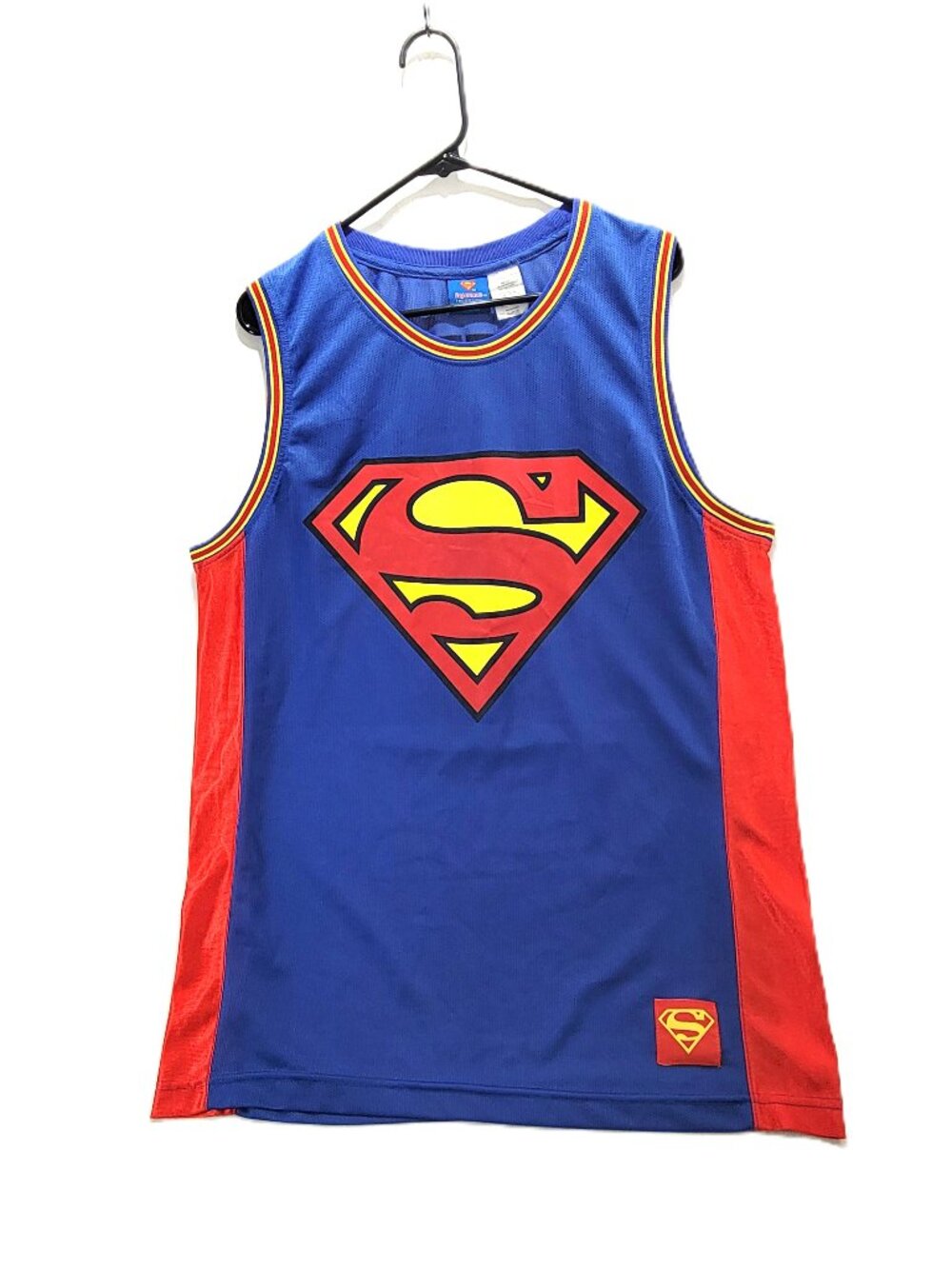 Vintage Superman Basketball Jersey Adult XL #1 DC Comics Mesh Tank Top Blue
